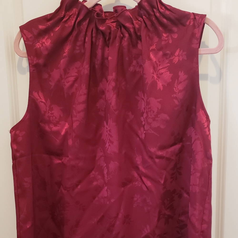 LG Ann Taylor Factory Red Sleeveless Ruffled Neck Dressy Top